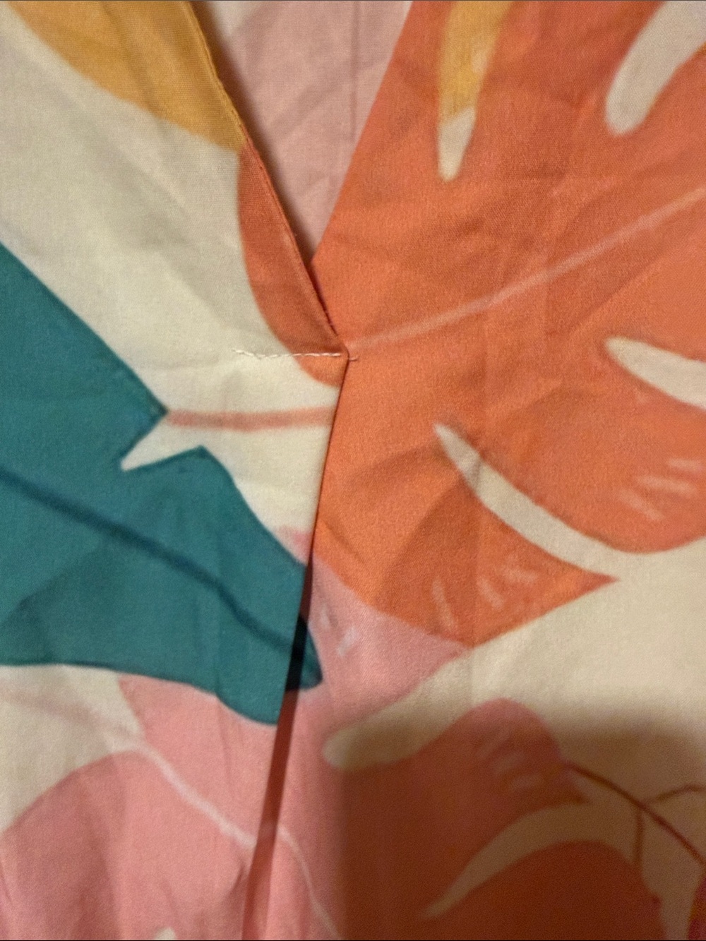 Colorful Tropical Short Sleeve Shift Midi Deep V Neck Dress-Teal & Coral Accents - Picture 5 of 9